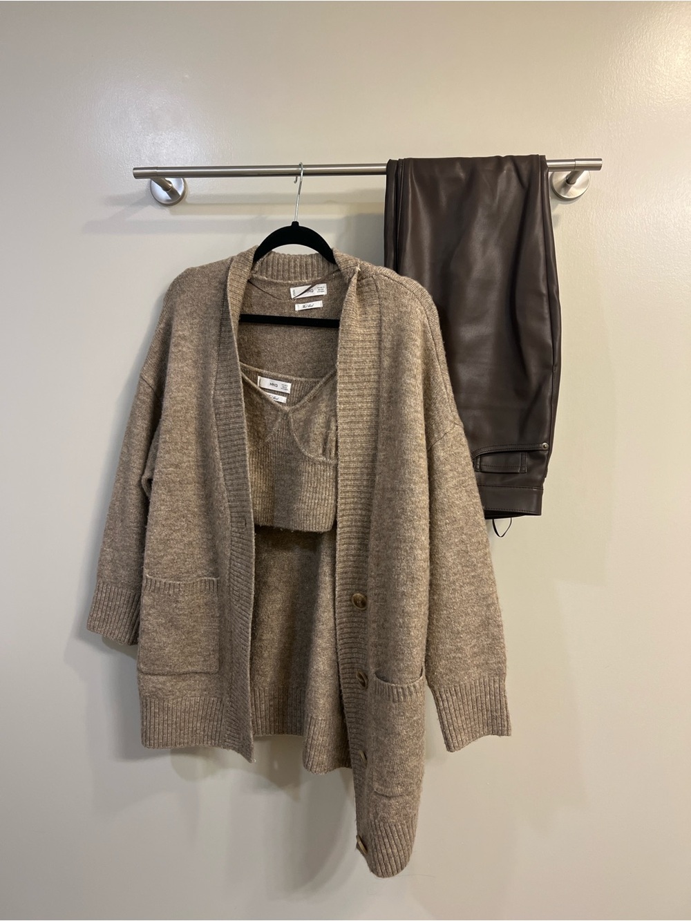 Mango Taupe Knit Cardigan with Matching Top